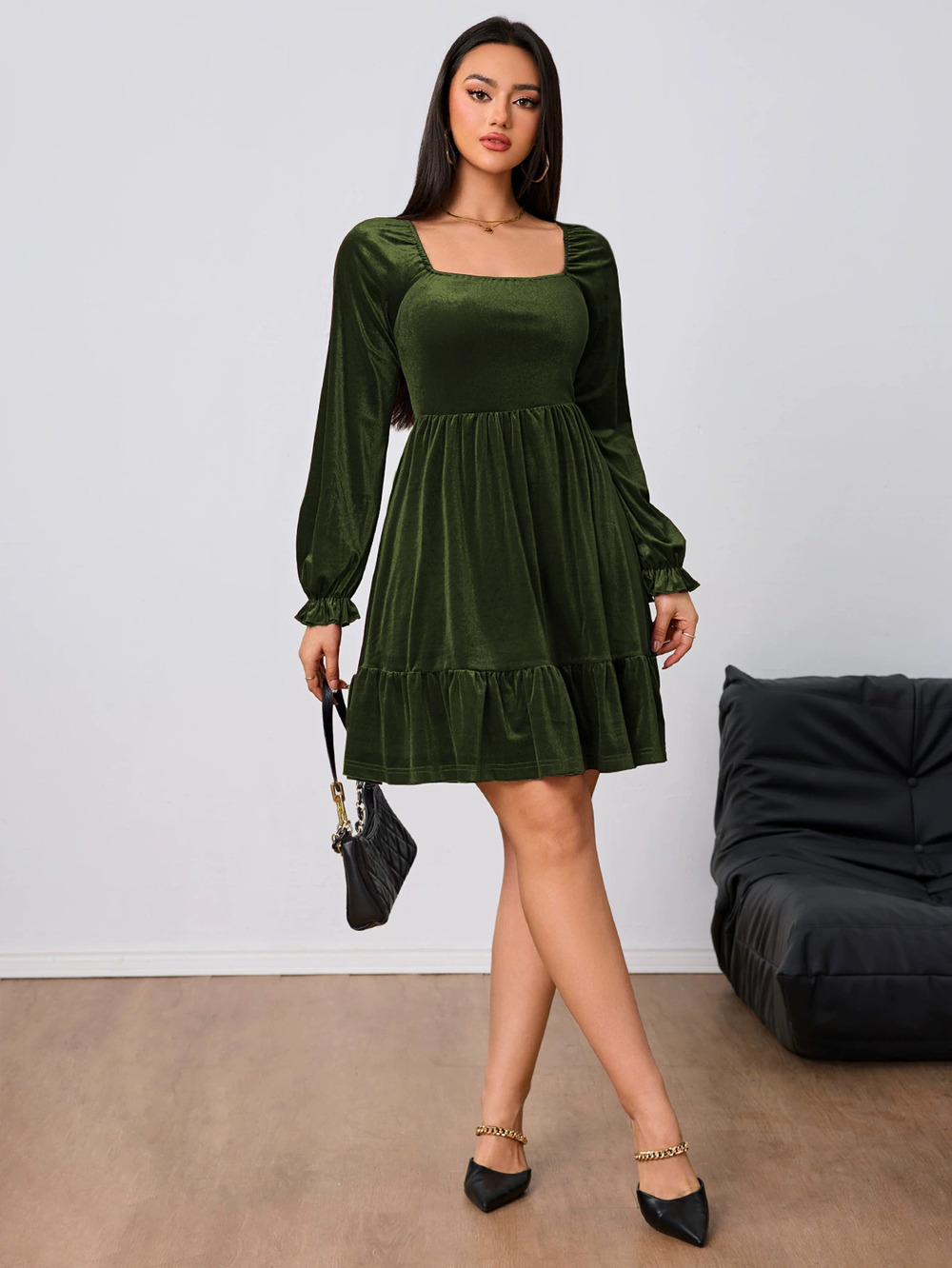 ZARA French Velvet Wine Red Midi Dress Spring Summer Luxury - Picture 4 of 6